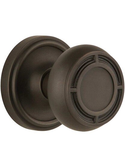 Classic Rosette Door Set with Mission Knobs in Oil-Rubbed Bronze.